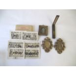 Wooden cased set of Guinea scales, set of French postcards "Bibliotheque de Bayeux, Tapisseries De