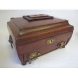 Leather work box with brass decoration and handles by Stammers 99 Strand, London 23x29 Condition: In