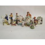 Pair figurines, 9 Staffordshire flat back & other figurines Condition: some wear