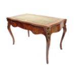 Louis XV style walnut and marquetry inlaid bureau plat, the leather set top of double serpentine