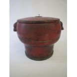 Chinese red lacquered lidded wooden bowl H22 Condition: Has crack on one side, chips and marks