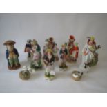 10 various Staffordshire flat back & other figures, spill vases and 1 Toby jug Condition: various