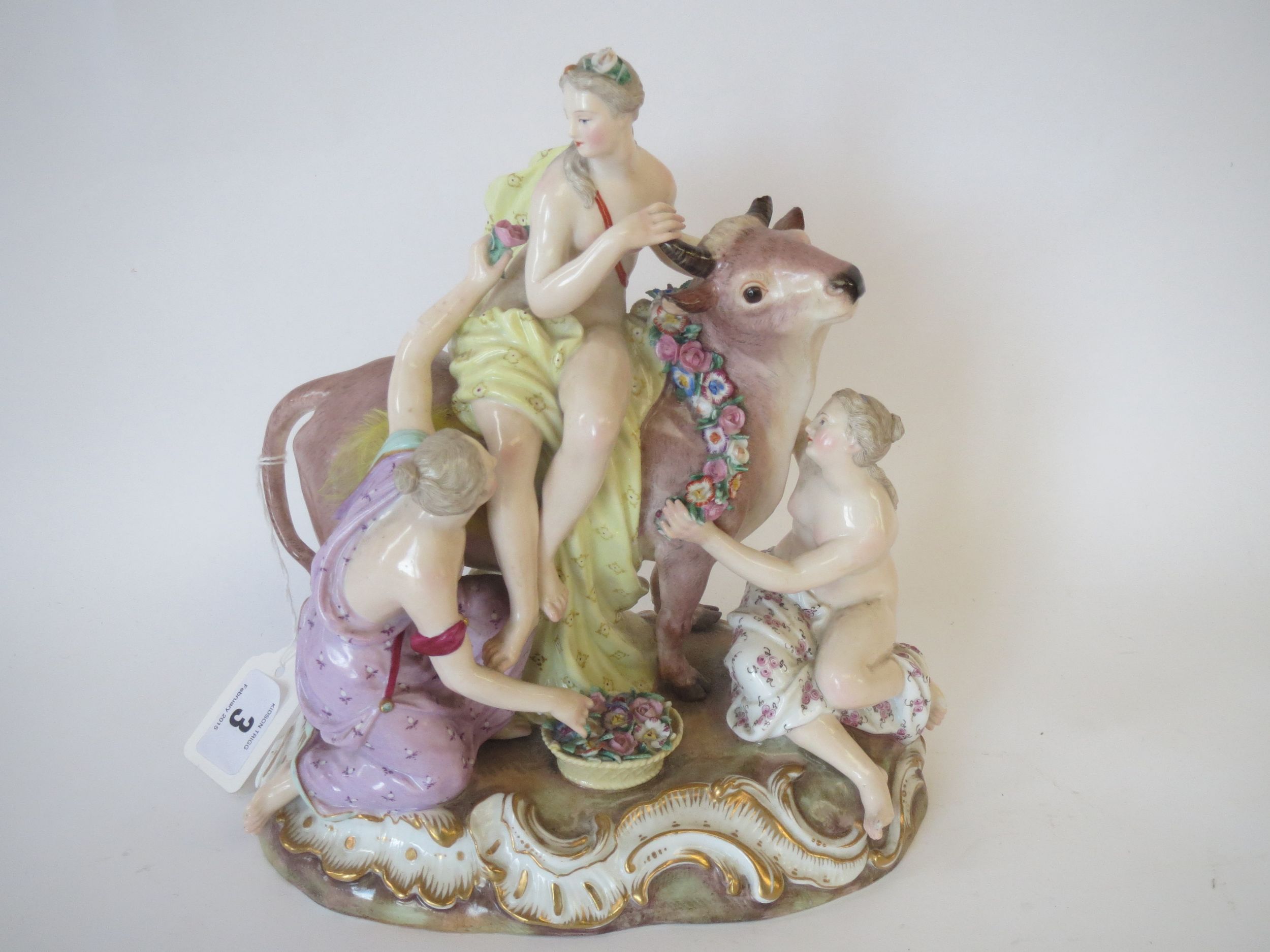 C19th Meissen figural croup Europa and the Bull, 20cm W No. 2670 Prov: From the estate of a local