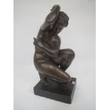 Large bronze figure of a naked female kneeling on a bronze base signed MIROYERERE 75x25 Condition: