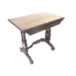 Anglo Indian coromandel wood foldover work table with fitted interior on ornately carved stretcher