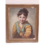 Gilt swept framed oil on canvas, portrait of a Victorian country girl, 56cm x 46cm  Condition: Fair