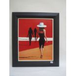 Modern School, a modernist oil painting portrait of an elegant lady walking with shadows, signed