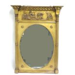 Regency gilt framed breakfast consol mirror with oval plate overall 97 cm H x 7- Condition: Fair .