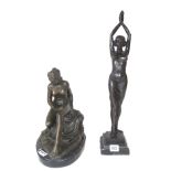 Two female figure bronzes mounted on marble bases signed by A LEO & L ALLEGRAIN 50x10 and 32x26