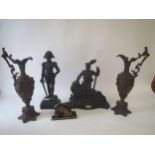 Pair of Spelter vases, two cast iron door stops and decorative punch Condition: In fair . , some