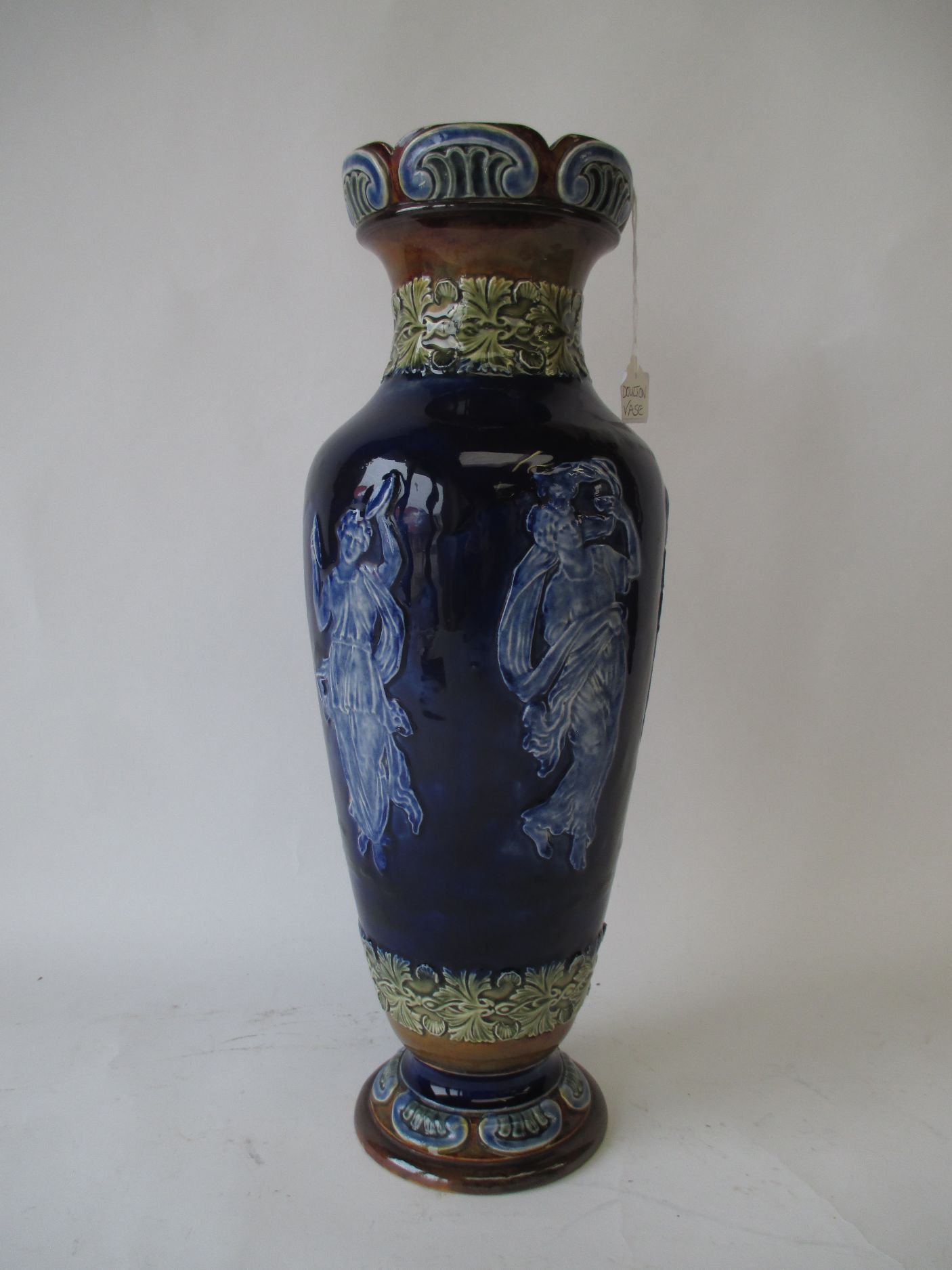 Doulton Lambeth blue ground vase decorated with classical figures, sgd 44 cm H Condition: good . - Image 2 of 3