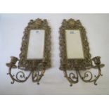 Pair brass wall sconces with bevelled mirror 37x18 Condition: In fair .