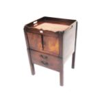 Good George III inlaid mahogany tray night commode of a cupboard and drawer base Condition: