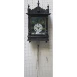 Edwardian ebonised wall clock with painted country scene dial 30x23 Condition: Scratches and marks