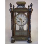 French Colonna and marble mantel clock with porcelain face and gilt hands 34x16 Condition: In fair .
