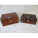 Mother of pearl inlaid rosewood sewing box and walnut writing slope 19x27 and 23x30 Condition: In