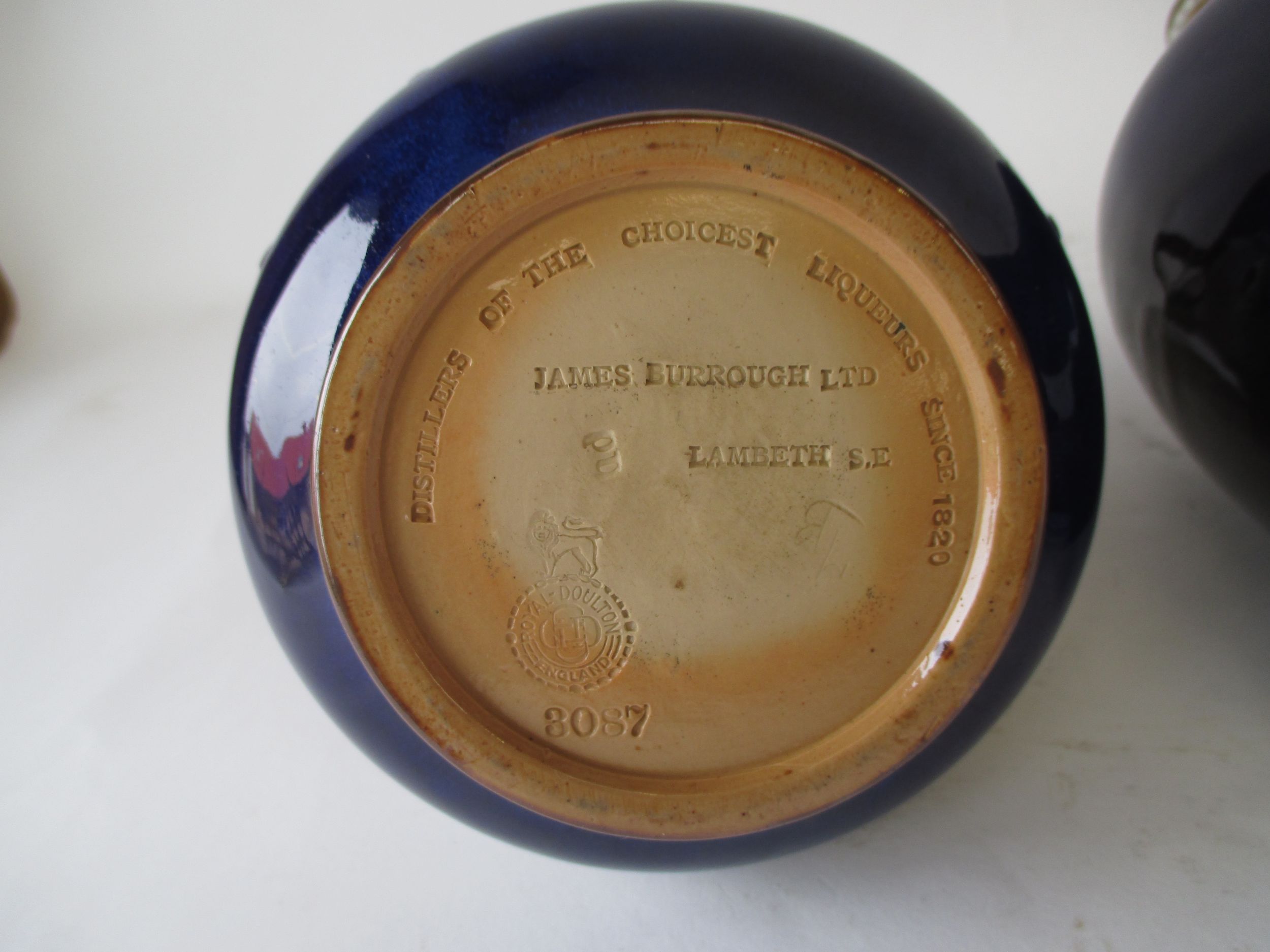 Pair Royal Doulton brown and blue glazed flagon & stoppers James Barrough Ltd Condition: Minor - Image 3 of 3