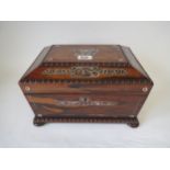 Regency rosewood and mother of pearl inlay work box by M Bennett & Co. of Dublin, 20x26 Condition: