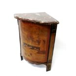 Portuguese corner cupboard, the marble top over a bowfront door inlaid a harbour scene, 87cm H Prov: