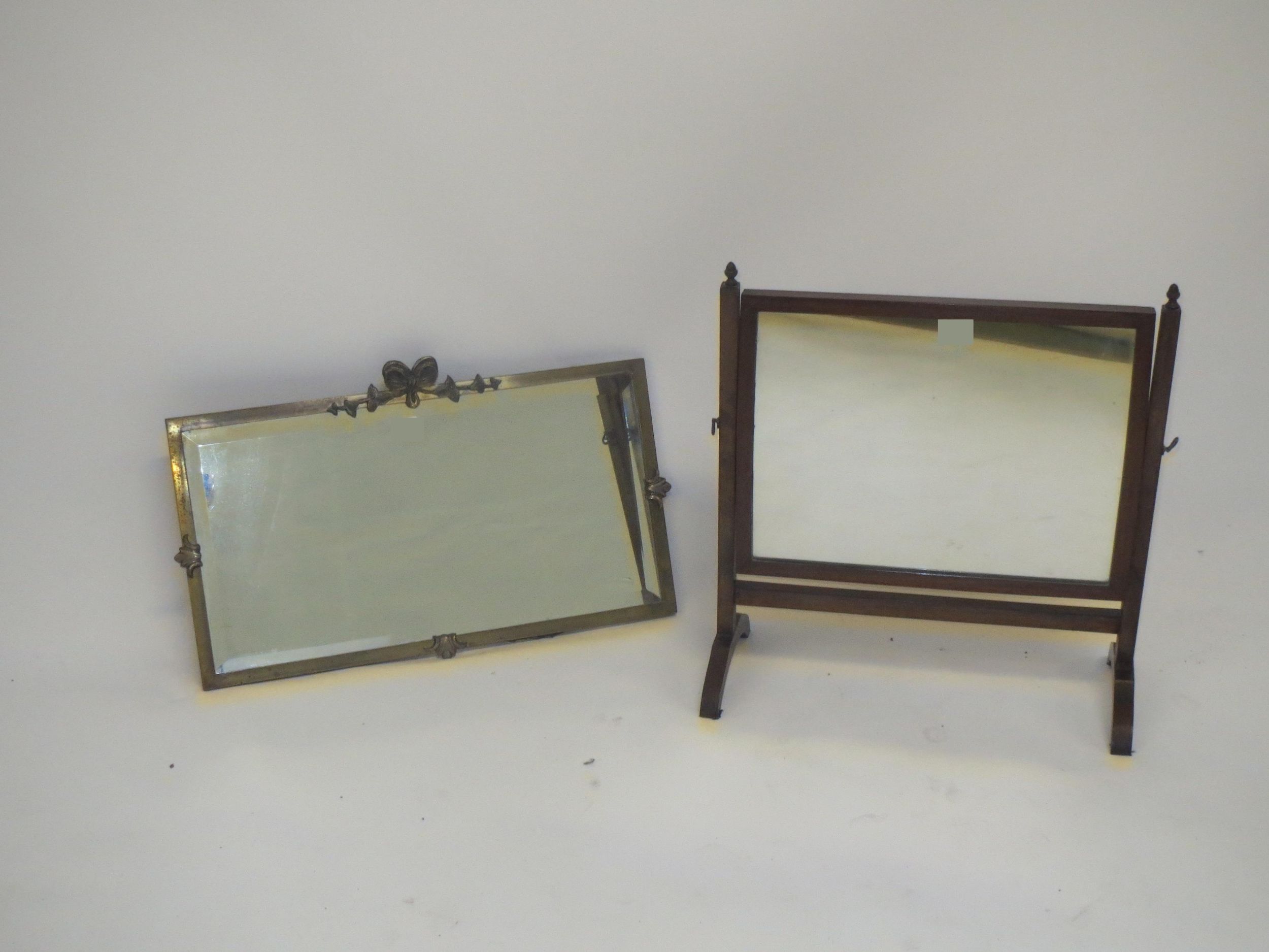 Blue & white jug and basin, Burslem vegetable tureens. Mahogany dressing table mirror and brass - Image 2 of 3