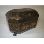 Chinese lacquered tea caddy 14x20 Condition: Some fading and marks, lid loose