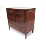 Good C18th continental commode of inlaid and cross banded walnut matched veneers of 4 long graduated