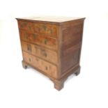 William and Mary walnut veneered chest of two short and three long graduated drawers, on later