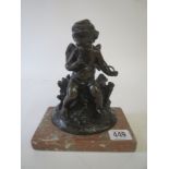 Bronze figure of a cherub mounted on marble base 20x15 Condition: In fair .