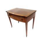 Edwardian inlaid cross banded bowfront side table with parquetry inlaid drawer, 89cm W Prov: From