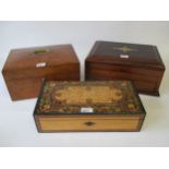 Rosewood jewellery box, walnut work box and decorative box 25x33, 23x30 117x134 Condition: In fair .