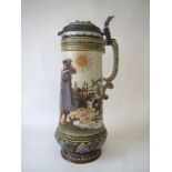 German Mettlach lidded beer stein (No 2065 to base) 38 cm H Condition: good .