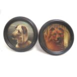 Two oil on canvas, circular framed, "Studies of Dogs' Leads", 36cm Dia Condition: razing, black