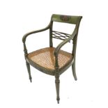 Regency painted arm chair with Berjere seat Condition: Fair . for age and use