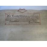 Late C17th three page legal document on vellum Condition: Fair . only, small losses fading and