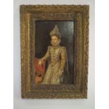 After Velasquez, oil on wood panel "Portrait of Philip IV" 20x12 in gilt frame Prov: From the estate