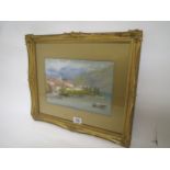 AE Payne C19th/C20th gouache heightened with white "Mediterranean Village from the sea"  signed