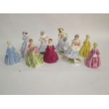 9 Royal Worcester figurines, 9 ladies  all appear good