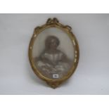 C19th watercolour and pencil heightened with white oval "Young Girl". 32x26 in gilt frame Prov: From