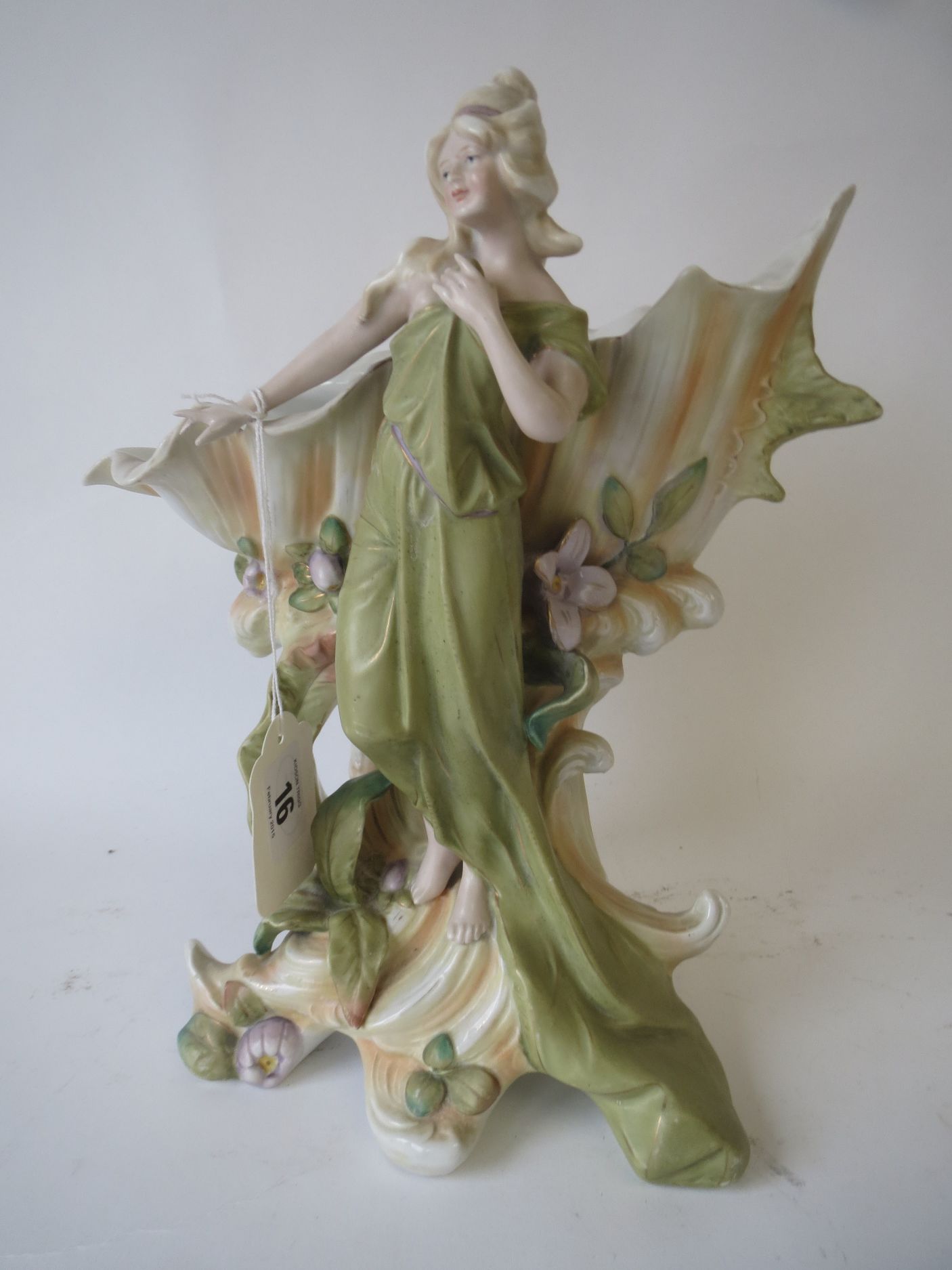 Porcelain figure of a maiden with shell 29 cm H Condition: Good . very minor wear