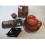 Qty Chinese lacquered items Condition: In fairly good ., some scratches and marks