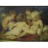 After Sir PP Rubens, oil on wood panel "The Infant Christ and the Infant John the Baptist,