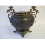 Chinese bronze bowl with embossed decoration of birds and flowers H30 Condition: In fair . ,