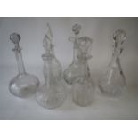 Glass wine jug with stopper & 5 glass decanters & stoppers  1 decanter rim and 1 stopper damaged