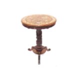 Chinese hardwood small circular table with carved dragon pedestal the entire ornately inlaid with