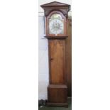 Mahogany long case clock by Francis Ren of Wellington with pendulum and weights, 22H x 59W