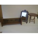 Miniature folding table, dressing table mirror and oak book stand "African zebra skin top table with