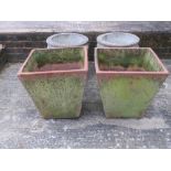 Pair terracotta square planters weathered