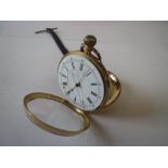 18ct gold open face pocket watch with leather strap Condition Report:  chip to the dial and dent