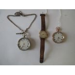 9ct gold open faced pocket watch , & a 9ct gold surround Smiths Gentleman's wrist watch, & a