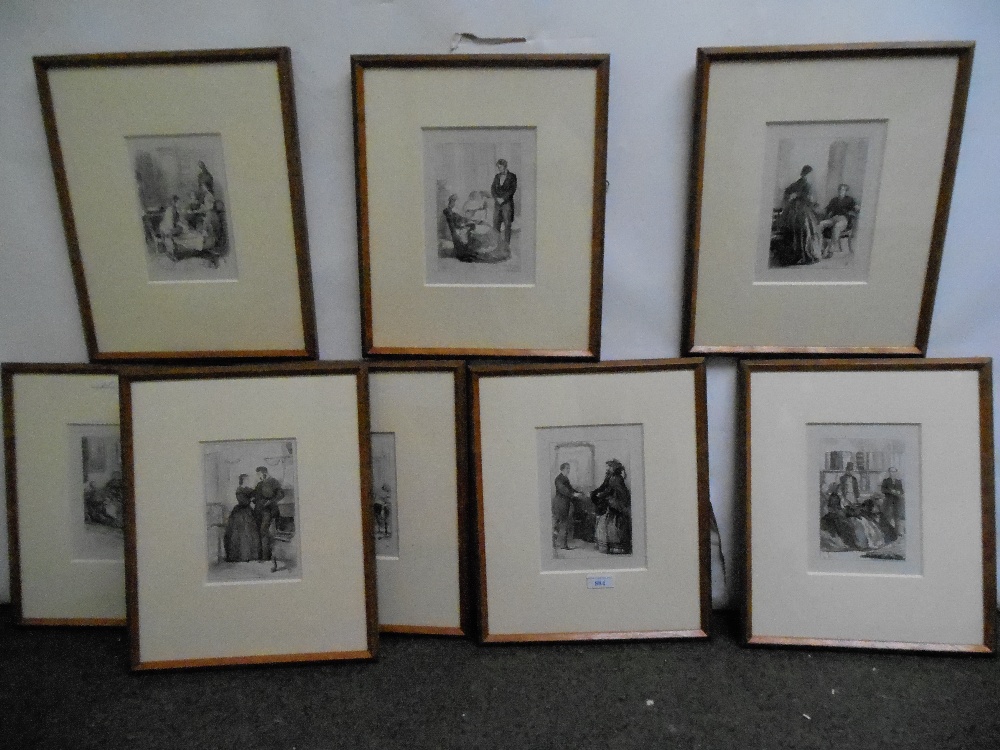 Set of eight black and white prints "Illustrations from the Cornhill magazine 1873" 15x10 framed and